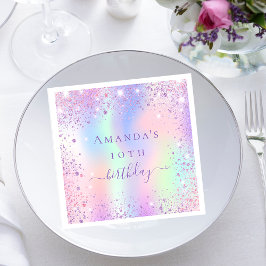 Guardanapo De Papel Nome holográfico roxo de aniversário