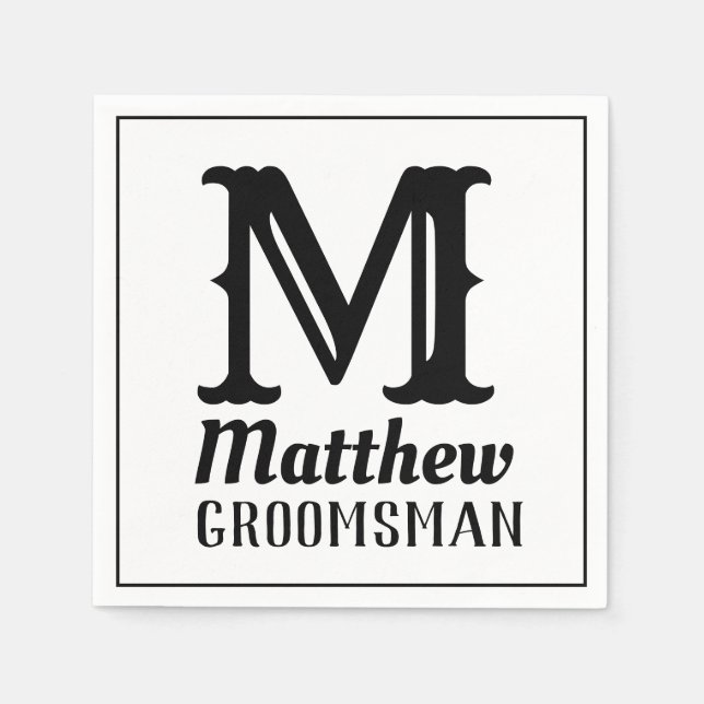 Guardanapo De Papel Nome Masculino Monograma Casamentos Clássicos Negr (Frente)