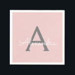 Guardanapo De Papel Nome Moderno do Monograma de Script de Cinza Rosa<br><div class="desc">Leve Rosa e Monograma de Cinzas,  adicione seu próprio nome,  Papelão,  Napkins. Isto faz o doce e perfeito presente de 16 anos,  casamento,  chá de panela,  aniversário,  chá de fraldas ou festa de solteira para alguém que ama luxo de glama e estilos de xícara.</div>