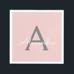 Guardanapo De Papel Nome Moderno do Monograma de Script de Cinza Rosa<br><div class="desc">Leve Rosa e Monograma de Cinzas,  adicione seu próprio nome,  Papelão,  Napkins. Isto faz o doce e perfeito presente de 16 anos,  casamento,  chá de panela,  aniversário,  chá de fraldas ou festa de solteira para alguém que ama luxo de glama e estilos de xícara.</div>