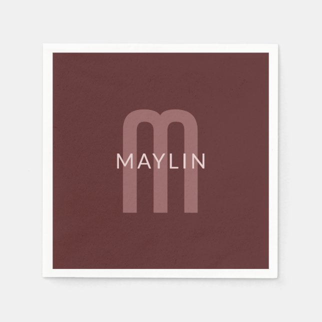 Guardanapo De Papel Nome Monograma de aparência Moderna | Maroon Red (Frente)