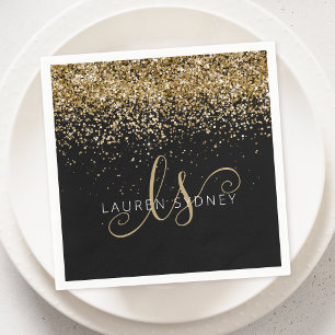 Guardanapo De Papel Nome Monograma Glam Glitter Dourado