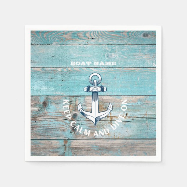 Guardanapo De Papel Nome Náutico do Barco Ancorar Madeira Rústica (Frente)
