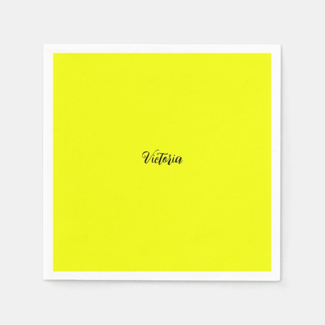 Guardanapo De Papel Nome neon cor sólida amarela ou excluir texto (Frente)