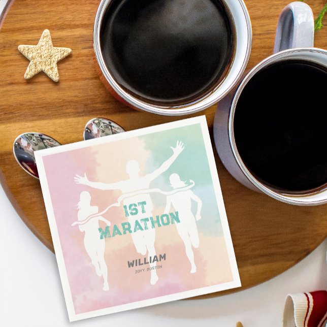 Guardanapo De Papel Nome Personalizado 1Parte de Celebração da Maraton (Custom Name 1st Marathon Celebration Party Napkins)