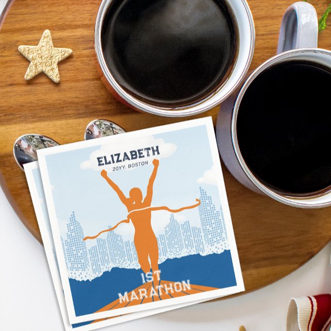 Guardanapo De Papel Nome Personalizado 1Parte de Celebração da Maraton (Custom Name 1st Marathon Celebration Party Napkins)