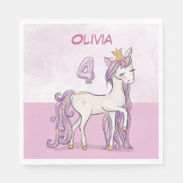 Guardanapo De Papel Nome Personalizado 4.º Cavalo Rosa de Aniversário 