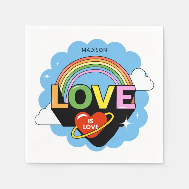 Guardanapo De Papel Nome Personalizado "Amor É Amor" (Frente)