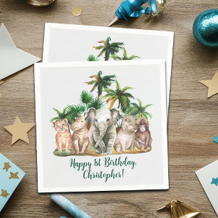 Guardanapo De Papel Nome Personalizado Animais Safari Palm Treine Aniv