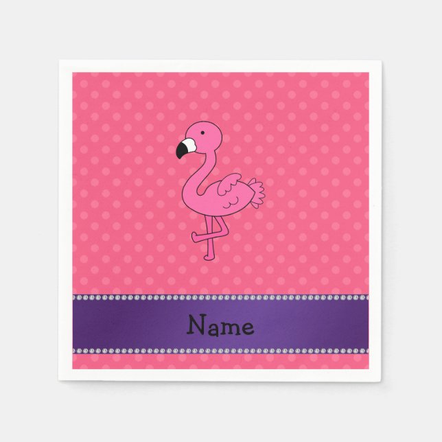 Guardanapo De Papel Nome personalizado bolinhas cor-de-rosa flamingo r (Frente)