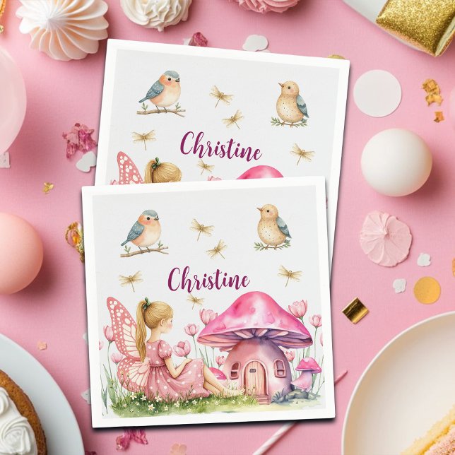 Guardanapo De Papel Nome Personalizado Cogumelos Fleosos Rosa (Criador carregado)