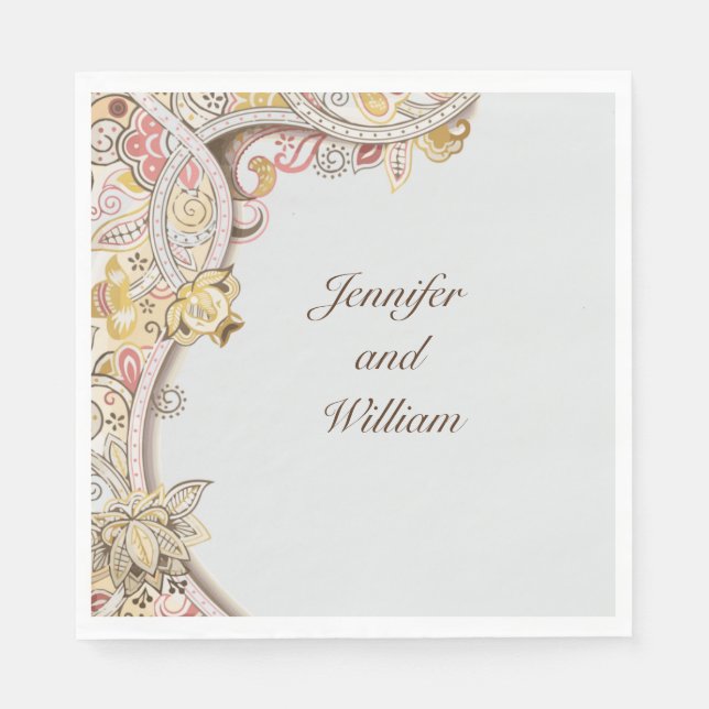 Guardanapo De Papel Nome Personalizado De Casamento Floral Sofisticado (Frente)