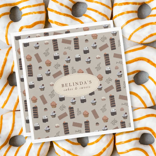 Guardanapo De Papel Nome personalizado do Chef de cozinha do tema Choc (Chocolate Theme Bakery Chef Custom Name Napkins)