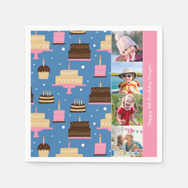 Guardanapo De Papel Nome Personalizado do Padrão de Bolo de Aniversári (Frente)