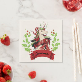 Guardanapo De Papel Nome Personalizado do Unicorn de Natal Bonito