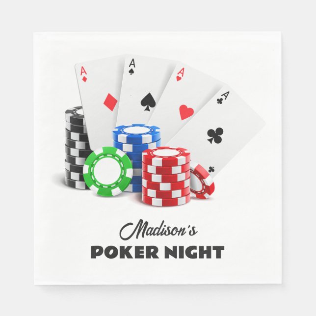 Guardanapo De Papel Nome Personalizado e Poker de Texto / Casino (Frente)