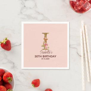 Guardanapo De Papel Nome Personalizado Letra I Dourado Rosas Rosa Páli