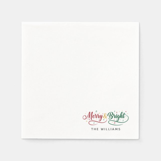 Guardanapo De Papel Nome Personalizado Merry & Bright Script Minimalis (Frente)