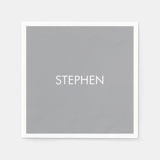 Guardanapo De Papel Nome personalizado minimalista cinza  (Frente)