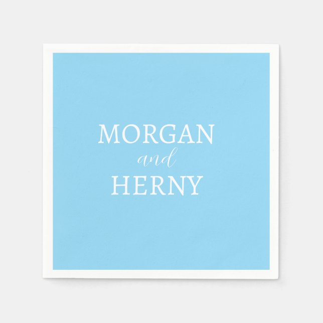 GUARDANAPO DE PAPEL NOME PERSONALIZADO NA MODA MODERN BABY BLUE WEDDIN (Frente)