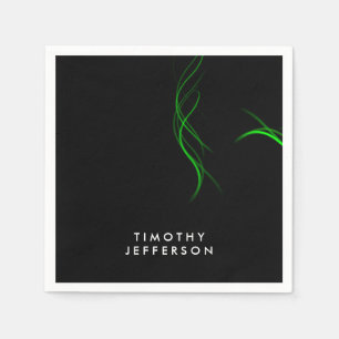 Guardanapo De Papel Nome Personalizado Preto Curvas Verdes Elegante Mo