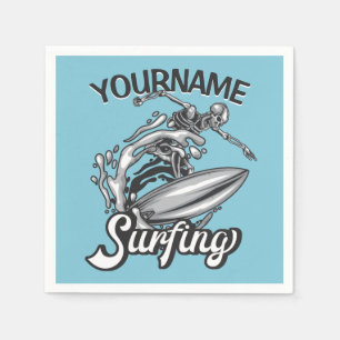 Guardanapo De Papel Nome personalizado Surfer Big Wave Skeleton surfin