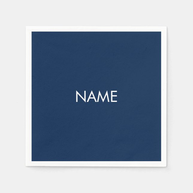 Guardanapo De Papel Nome personalizado texto marinho branco mínimo azu (Frente)