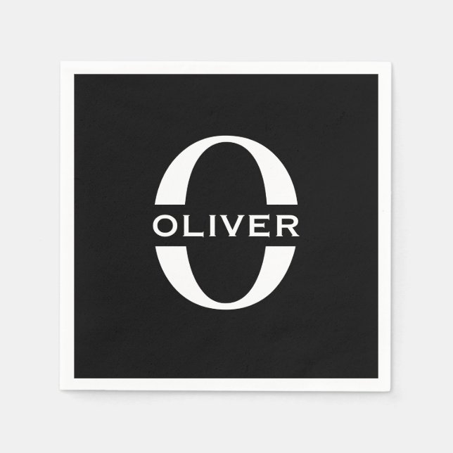 Guardanapo De Papel Nome Preto E Branco Do Monograma Personalizado (Frente)