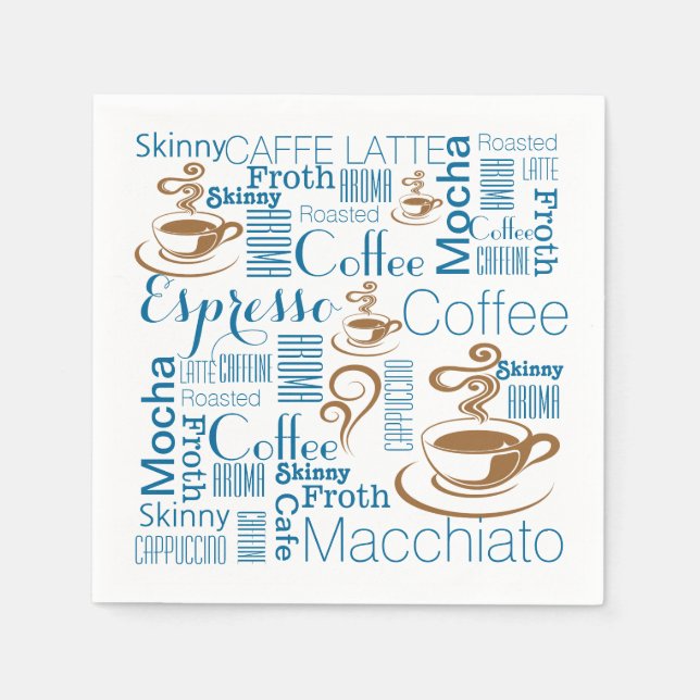 Guardanapo De Papel Nomes de café azul-castanho (Frente)