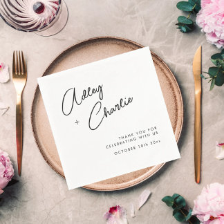 Guardanapo De Papel Nomes de Casais de Casamento Preto e Branco Modern