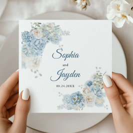 Guardanapo De Papel Nomes de Casal em Aquarela Botânica Azul Desbotado