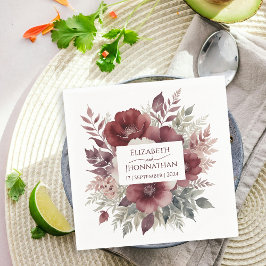 Guardanapo De Papel Nomes De Casamento De Aquarela Floral Moderna Burg
