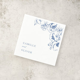 Guardanapo De Papel Nomes De Casamento De Jardim Floral Azul Elegante