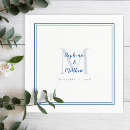 Guardanapo De Papel Nomes de Casamento Modernos e Data Monograma Azul