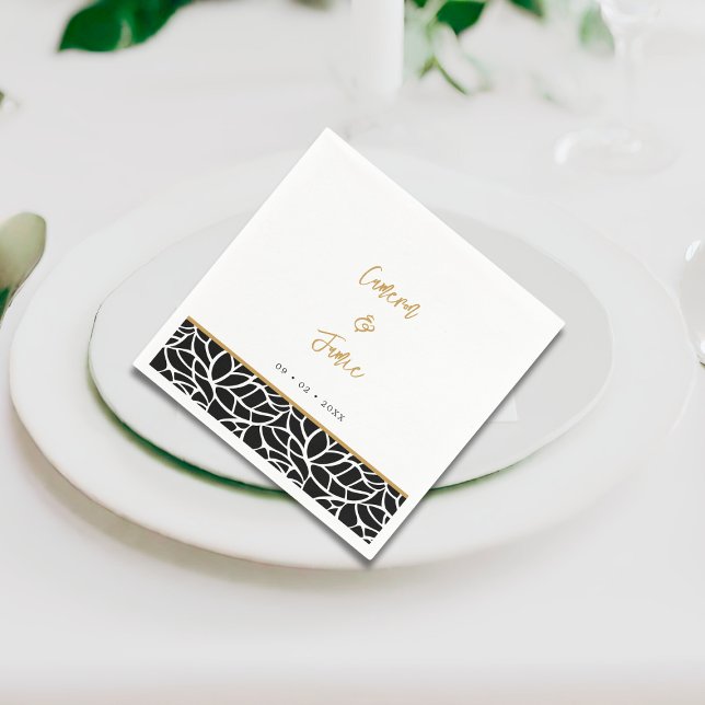 Guardanapo De Papel Nomes de Fronteira de Padrões de Folha Botânica Da (Botanical Leaf Pattern Border Names Date Wedding Napkins)