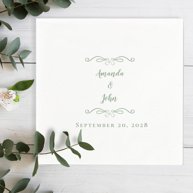 Guardanapo De Papel Nomes de Recepção de Casamento Verde Salvia Elegan (Criador carregado)