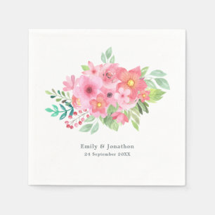 Guardanapo De Papel Nomes de Verde Floral Cor d'Água Rosa Data Casame