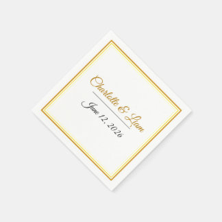 Guardanapo De Papel Nomes e Data de Casamento Minimalista Elegante Per