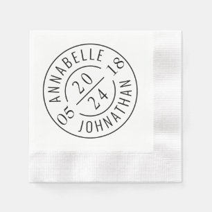 Guardanapo De Papel Nomes e Data do Crachá de Casamento Moderno Branco