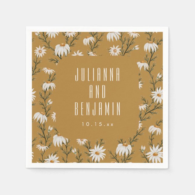 Guardanapo De Papel Nomes Florais de Casamento Boho de Margarida Doura (Frente)