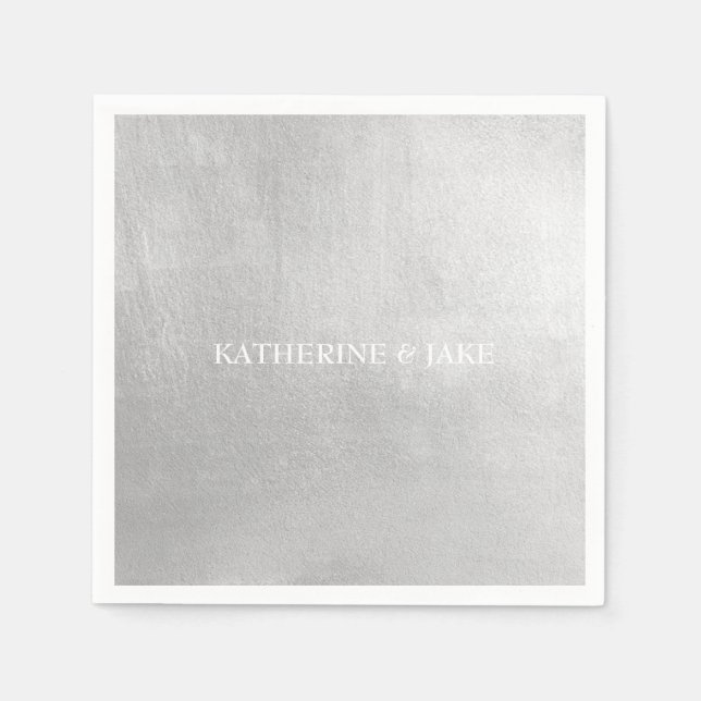 Guardanapo De Papel Nomes Personalizados de Prata Metálica Cocktail (Frente)
