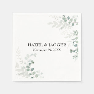 Guardanapo De Papel Nomes verdes elegantes e data personalizada