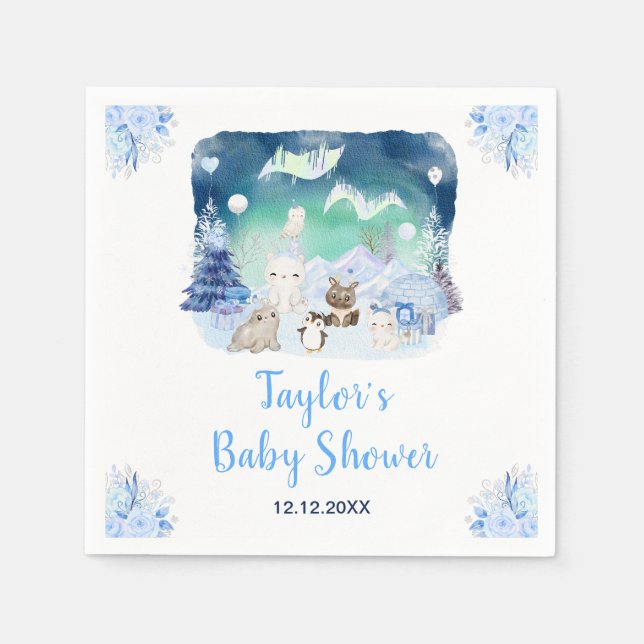 Guardanapo De Papel Northern Lights Arctic Animals Baby Shower (Frente)