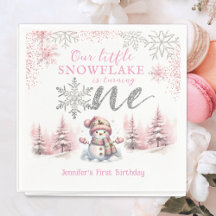Nossa Menina Floco de Neve Rosa Prata 1º Aniversár
