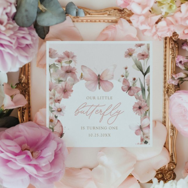 Guardanapo De Papel Nossa Pequena Borboleta Rosa Meninas Rosa Aniversá (Criador carregado)