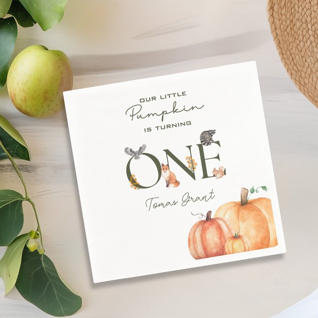 Guardanapo De Papel Nosso Pequeno primeiro aniversario De Animais De P (Our Little Pumpkin Woodland Animals 1st Birthday Napkins
)