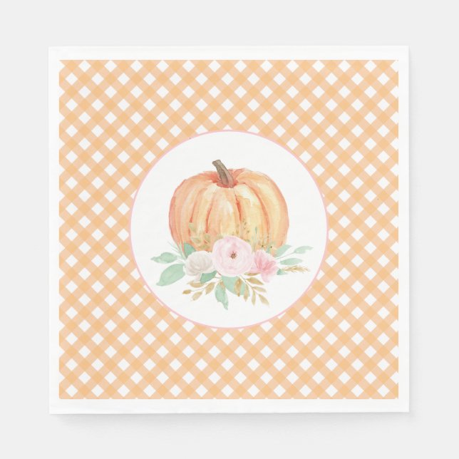 Guardanapo De Papel Nosso Pequeno Pumpkin floral no primeiro aniversár (Frente)