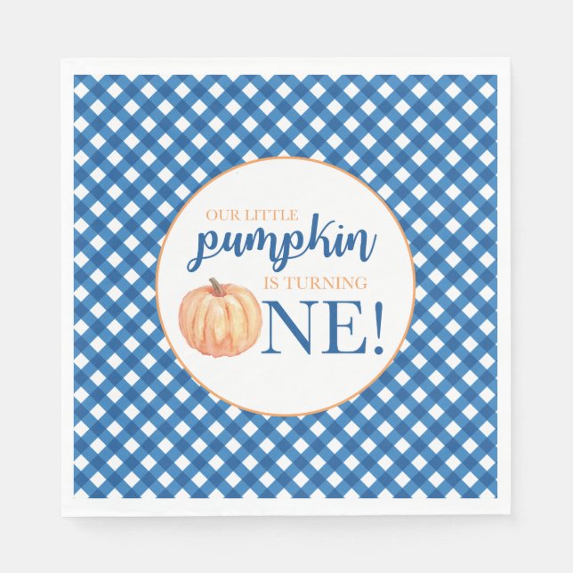 Guardanapo De Papel Nosso Pequeno Pumpkin xadrez azul no primeiro aniv (Frente)