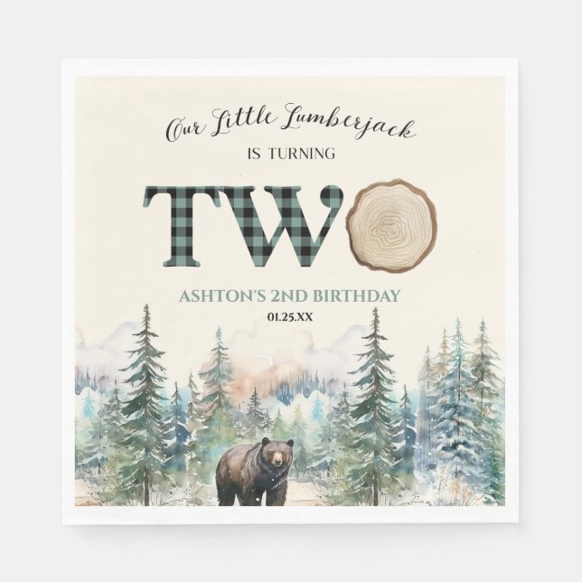 Guardanapo De Papel Nosso Pequeno segundo aniversário de Urso de Lumbe (Frente)