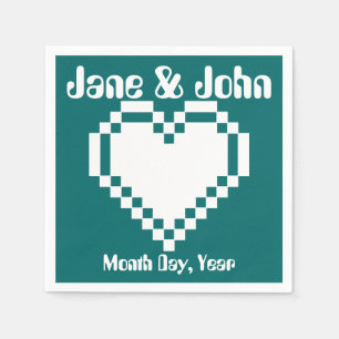Guardanapo De Papel Nossos Corações de 8 Bits em Teal Napkins